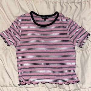 striped pink,white and black crop shirt